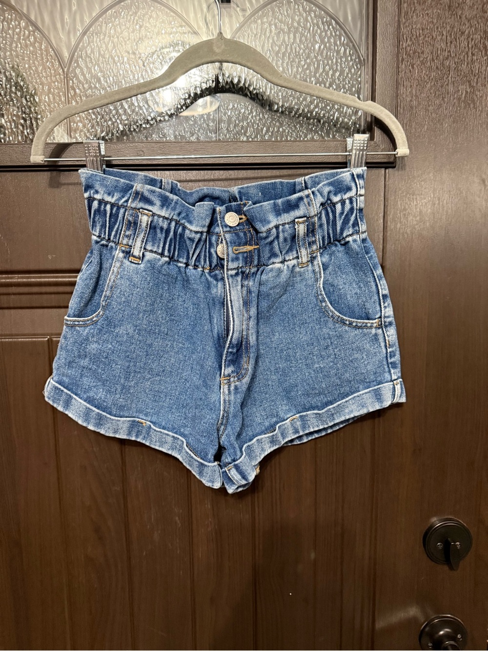 PacSun High-Waist Paperbag Denim Shorts - Medium Blue - size 24